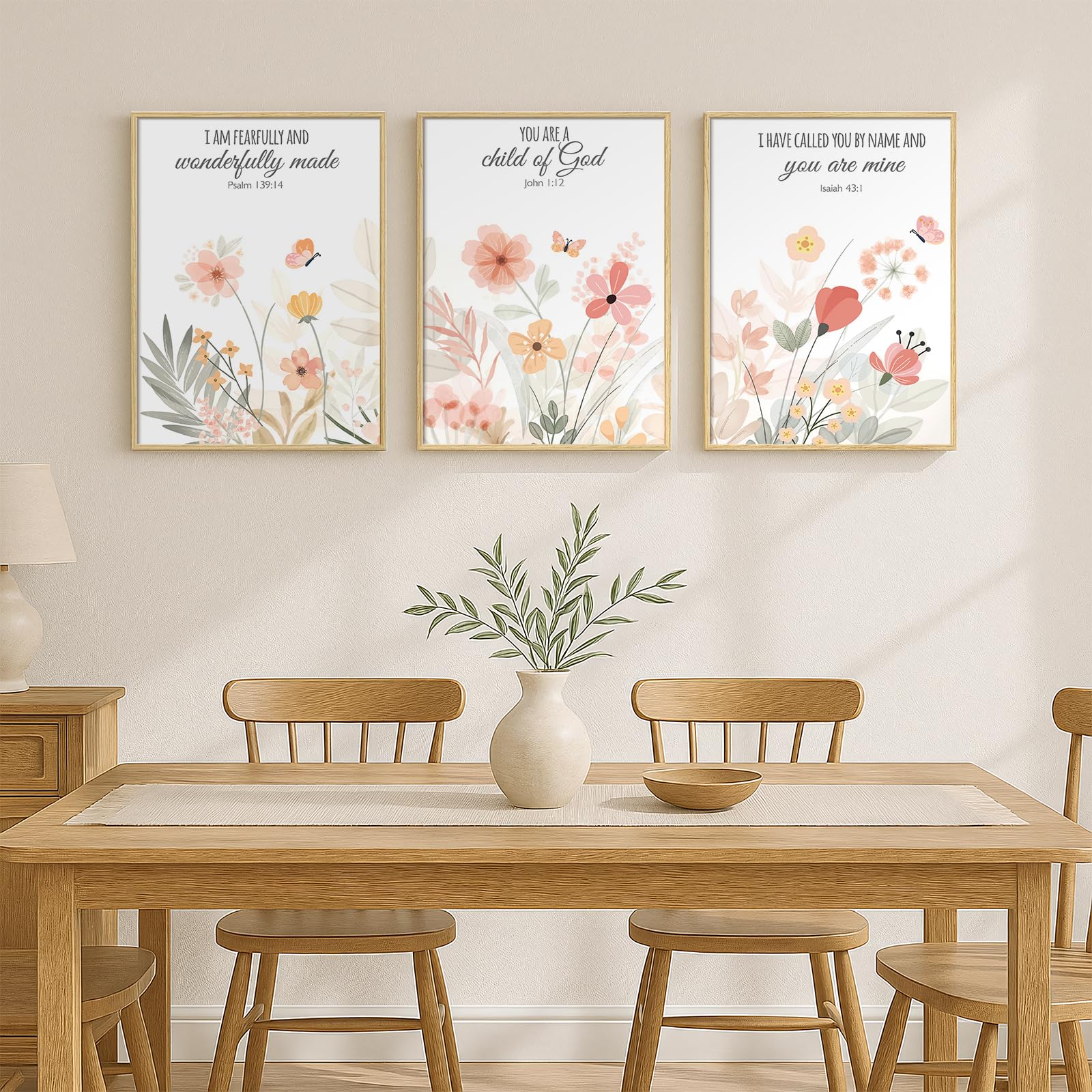 3 Set, Framed Christian Wall Art , Botanical Floral Scripture , 12x16