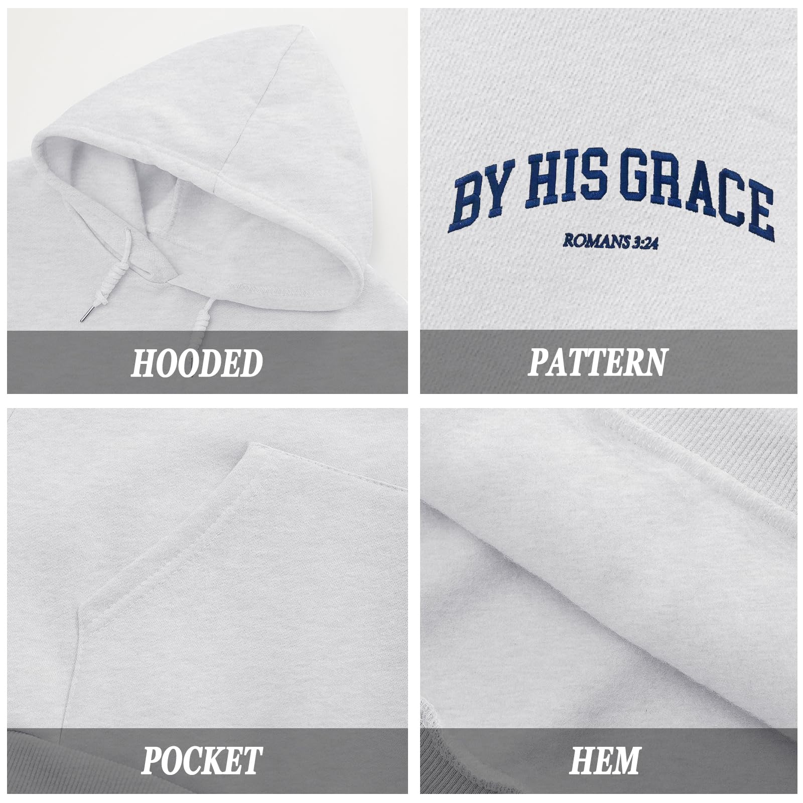 Women Faith Hoodie, Vintage Bible Verse Graphic Pullovers(Heather White)