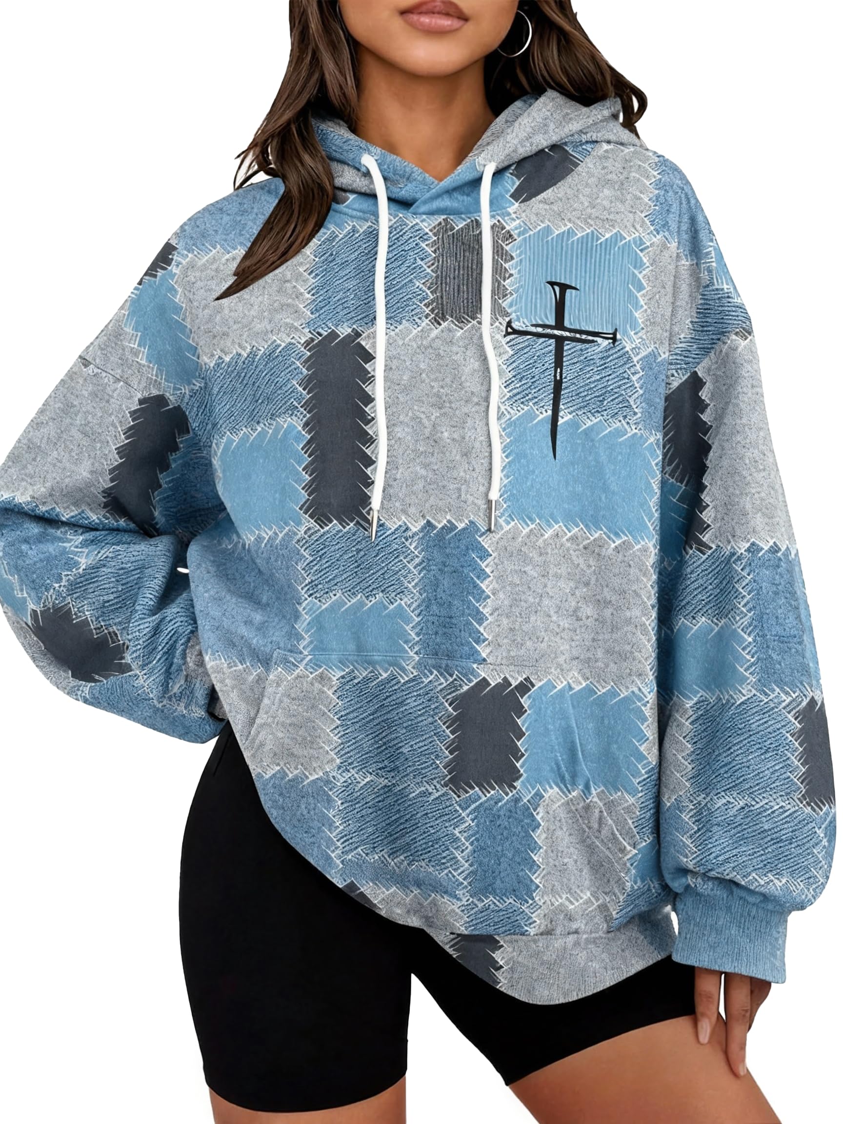 Cool Blue Blend, Striped Cross Sweatshirt, Pullover