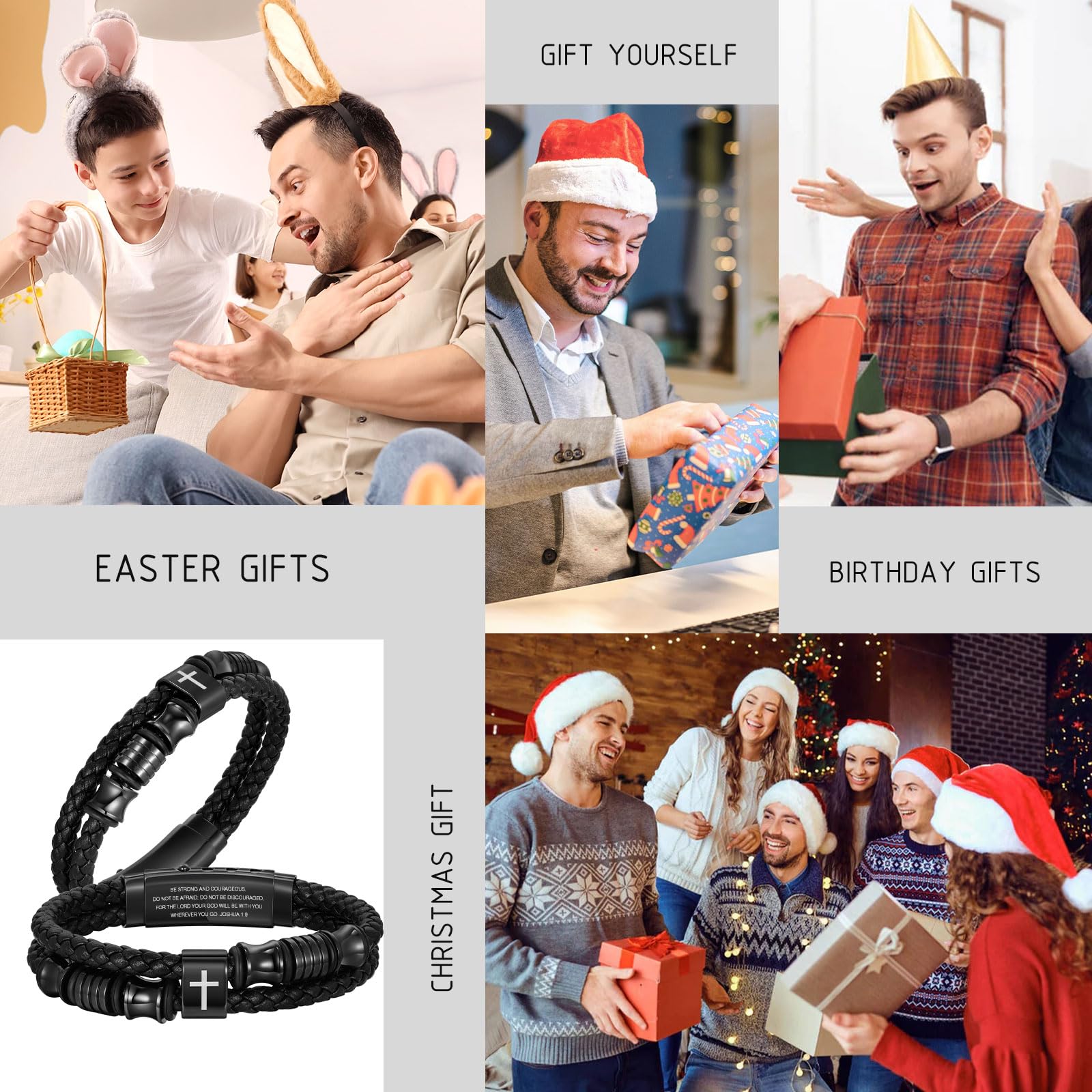 Double-Row Braided Leather/Faith Cross