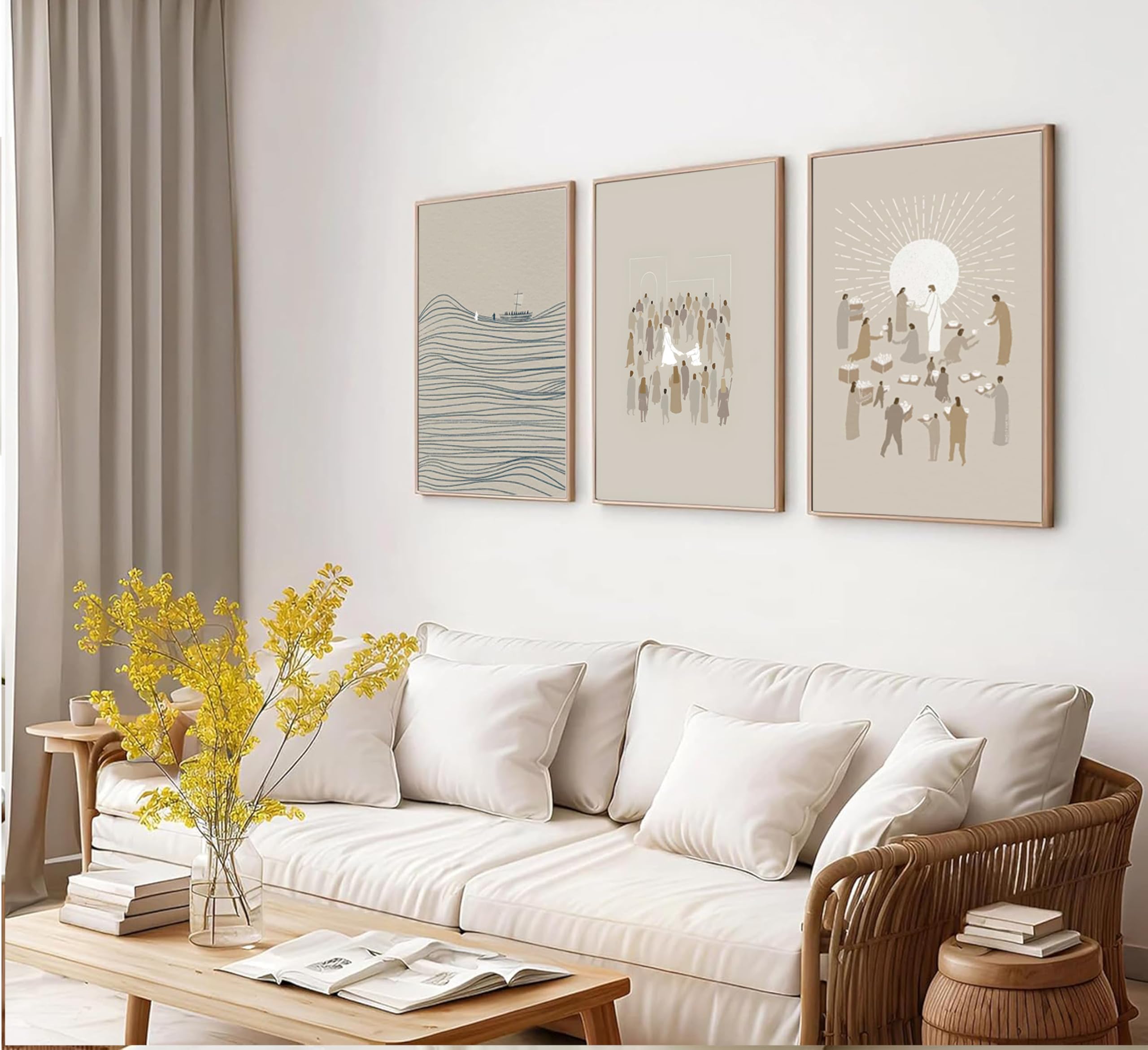 3Pcs abstract Wall Art Modern Minimalist Beige Bible Sketches 16x24In, Unframed