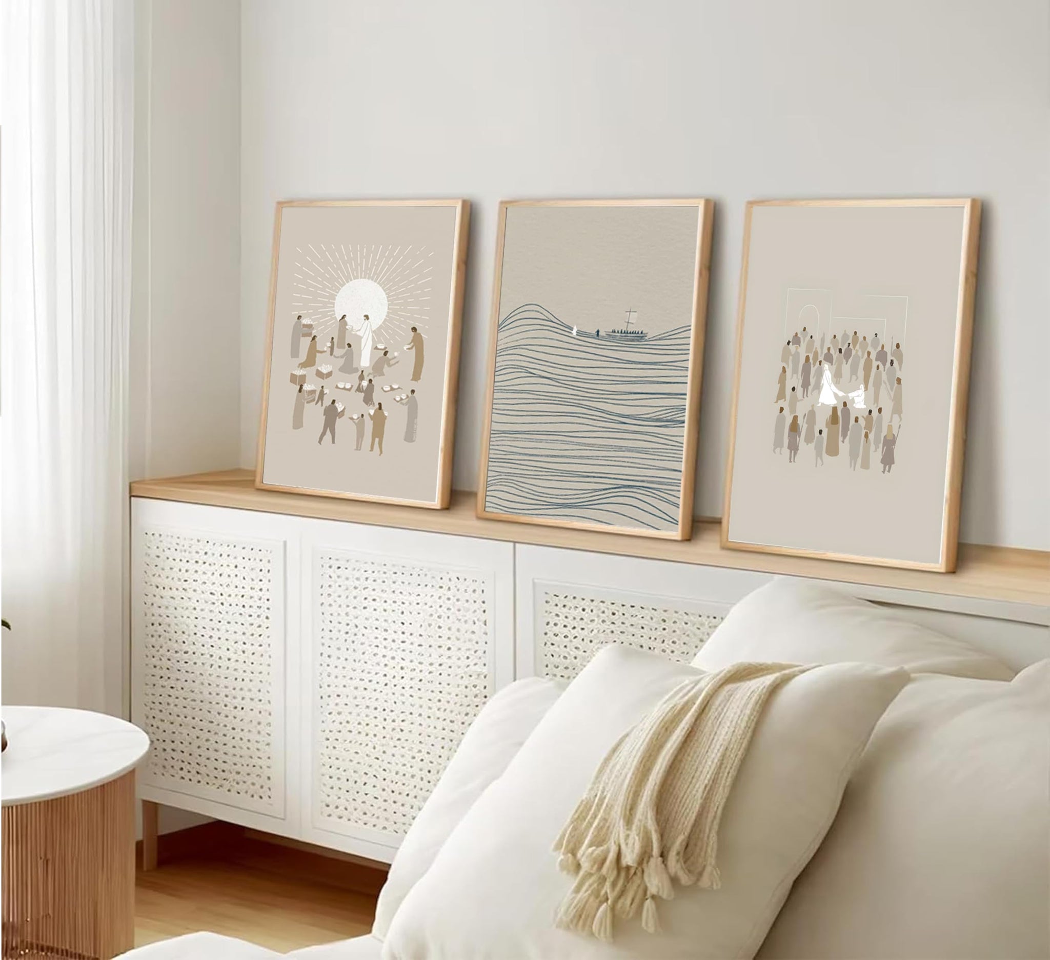 3Pcs abstract Wall Art Modern Minimalist Beige Bible Sketches 16x24In, Unframed