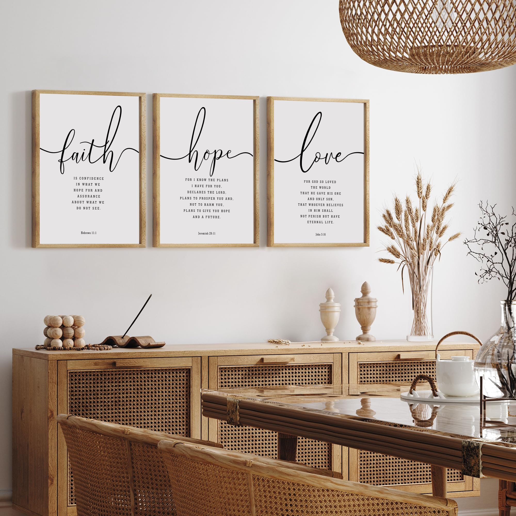 3 Set, Wood Framed Farmhouse Bible Verses, 11”x14” each