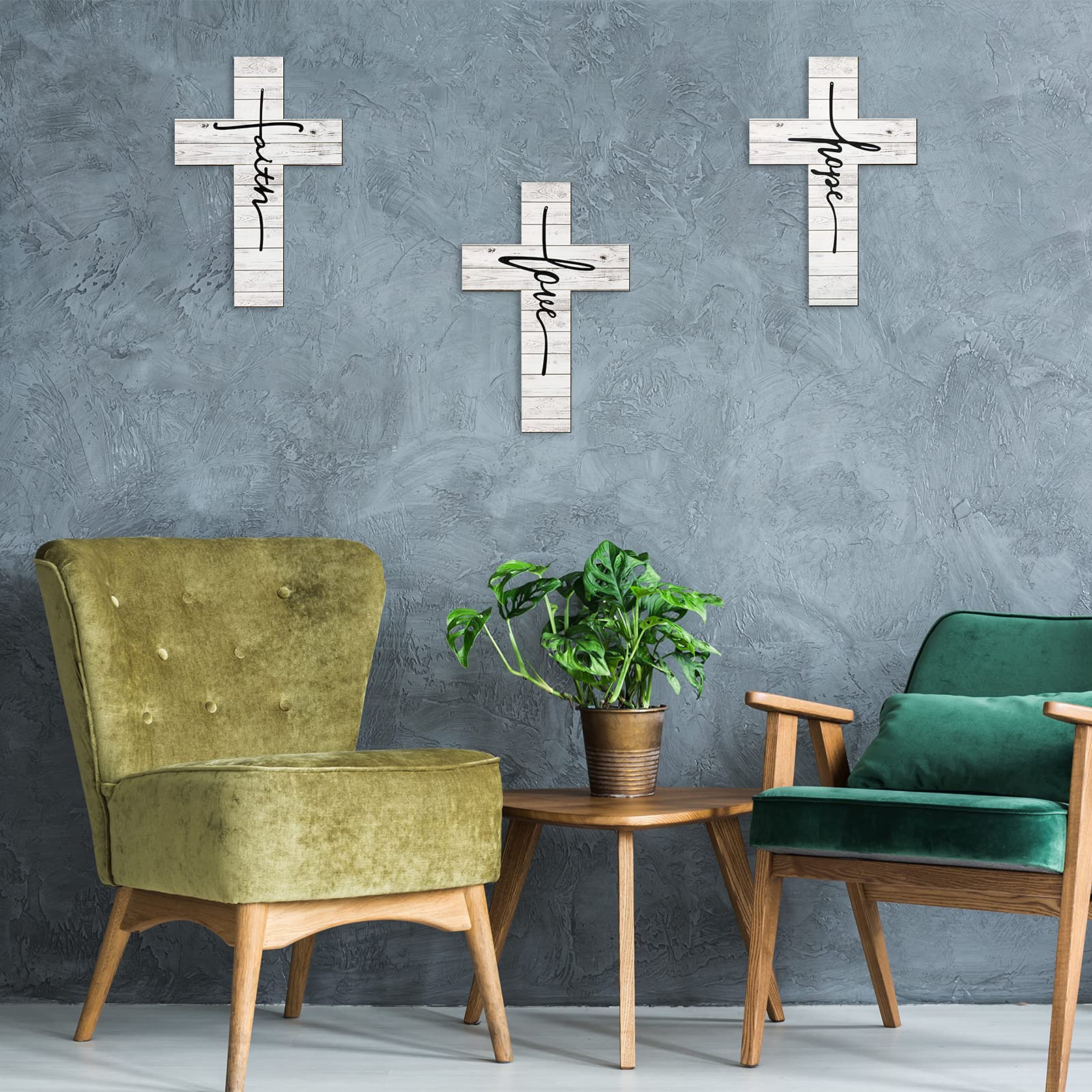 White 3pcs Wooden Rustic Cross Decor, Vintage Farmhouse, 12 x 8 Inch