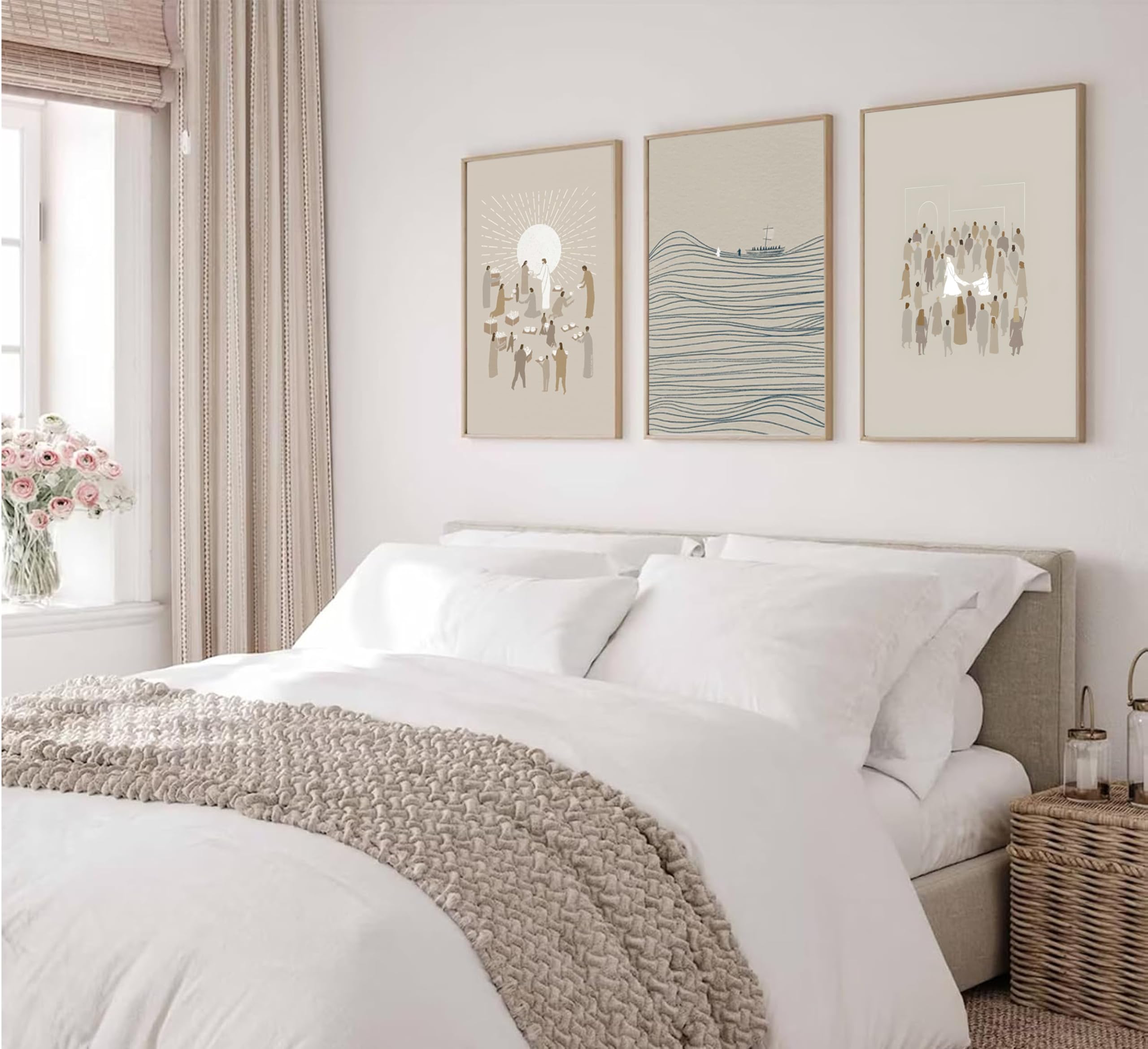 3Pcs abstract Wall Art Modern Minimalist Beige Bible Sketches 16x24In, Unframed