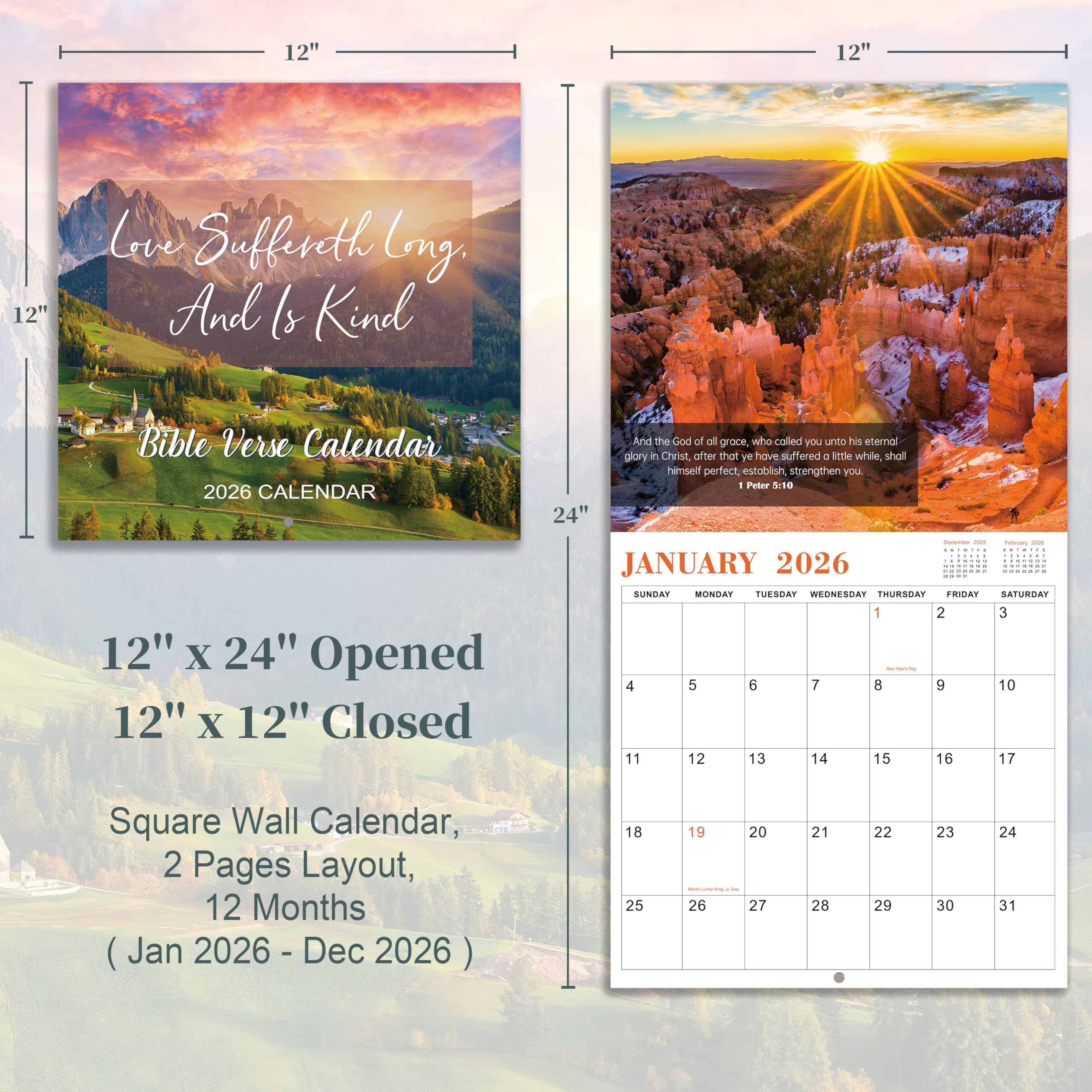 2026 Calendar - Bible Verse Wall Calendar