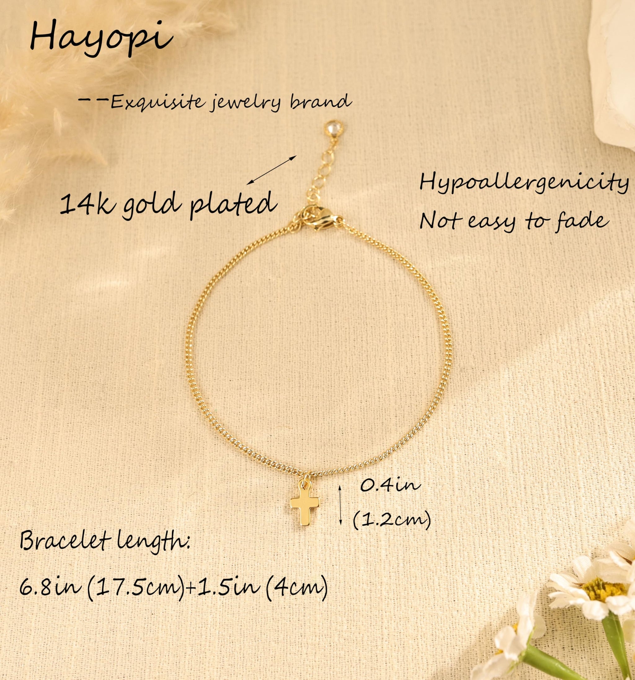 Dainty 14k Gold Plated Cross Bracelet