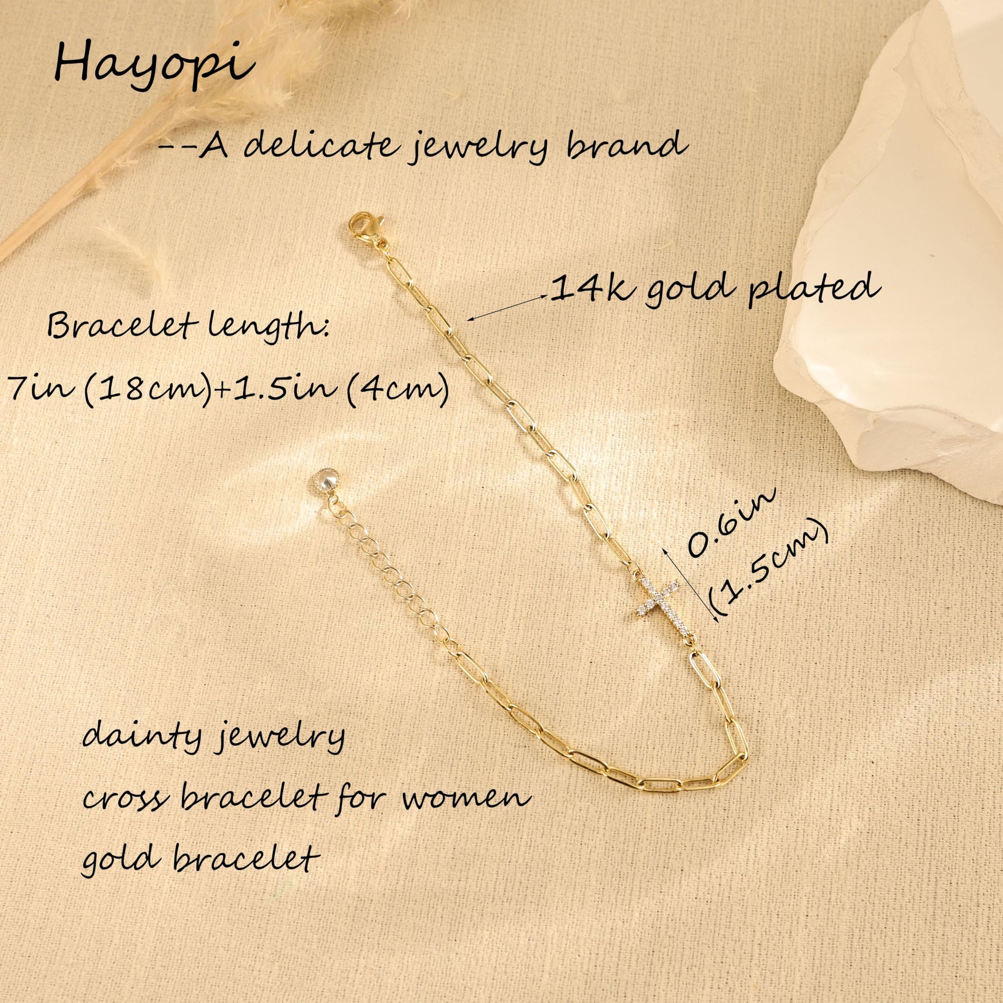 Dainty Paperclip 14k Cross Bracelet