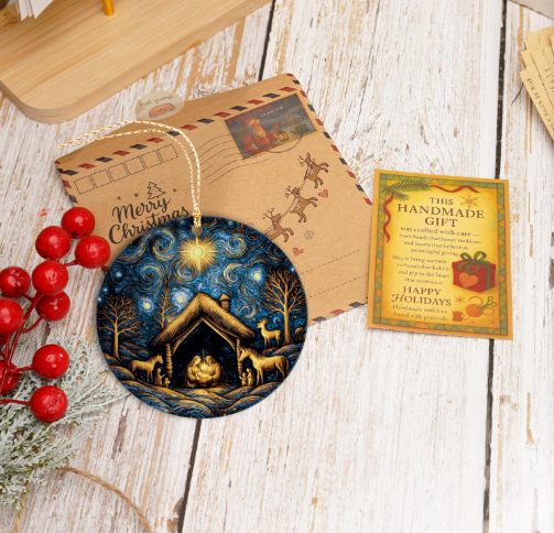 Starry Night Oh Holy Night Christmas Ornament