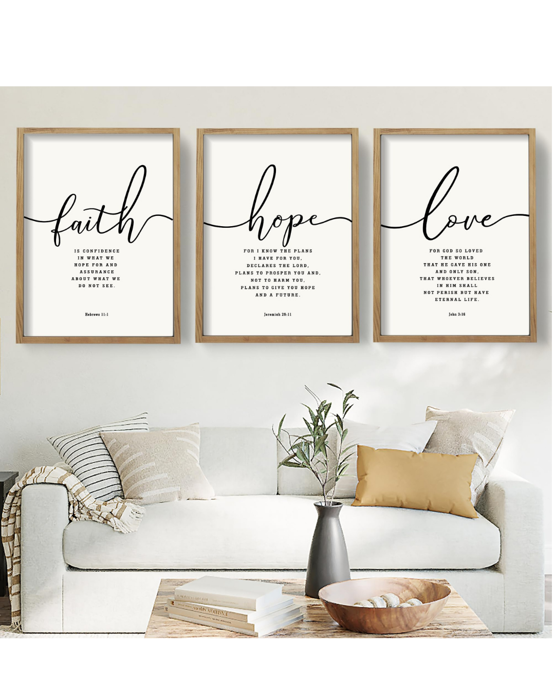 3 Set, Wood Framed Farmhouse Bible Verses, 11”x14” each
