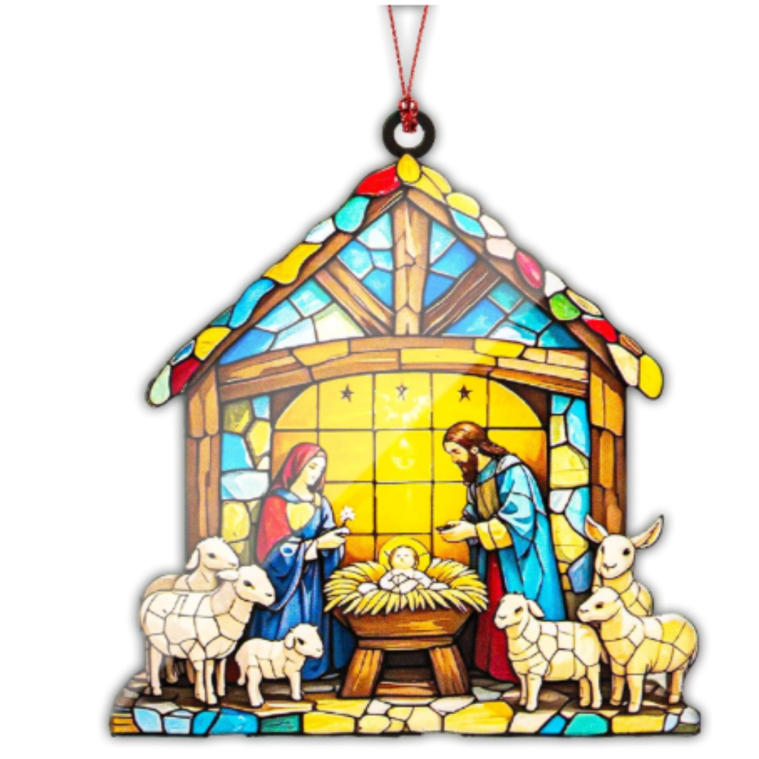 Stained Glass Nativity Suncatcher Ornament