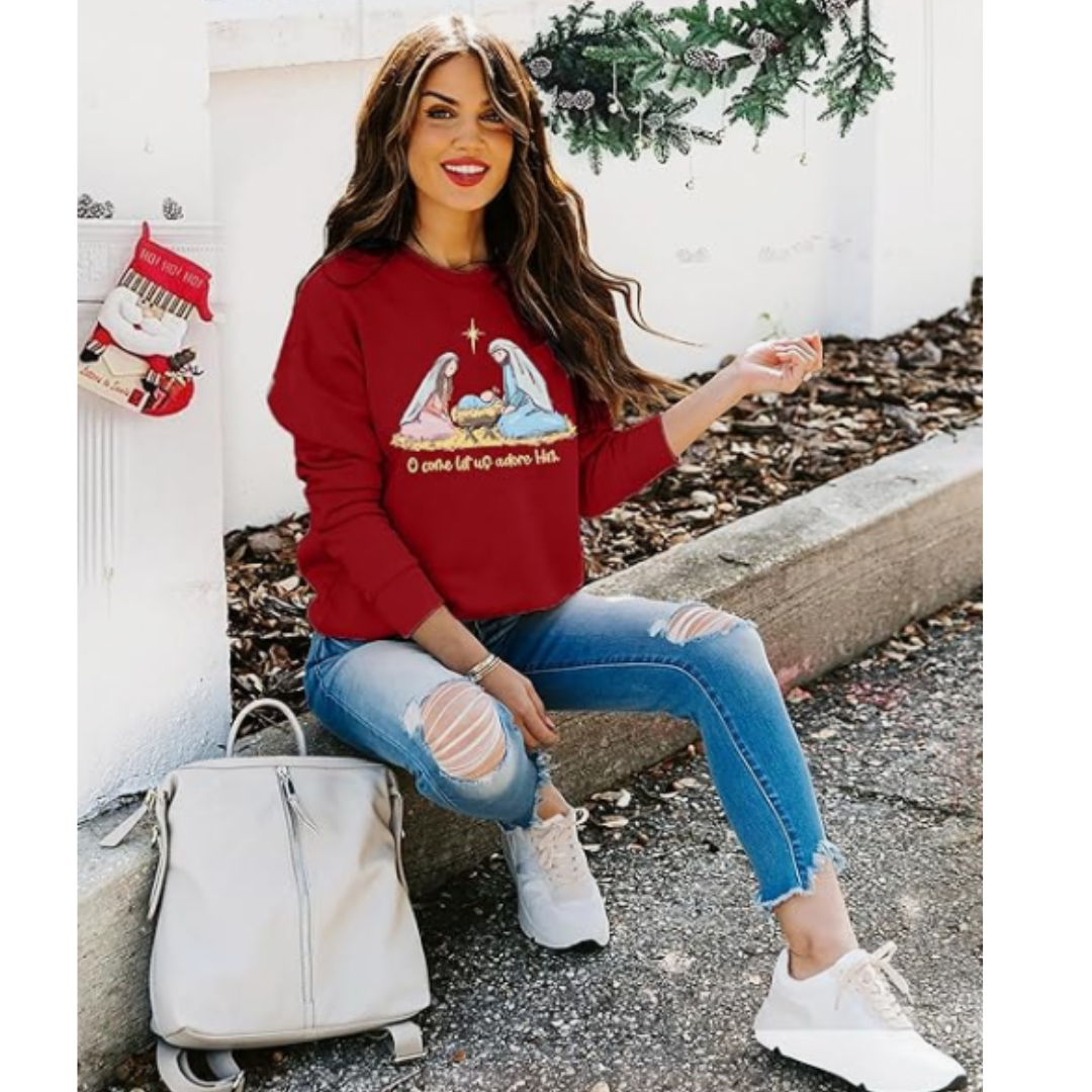 "Oh Come Let Us Adore Him", Faith Graphic Pullover