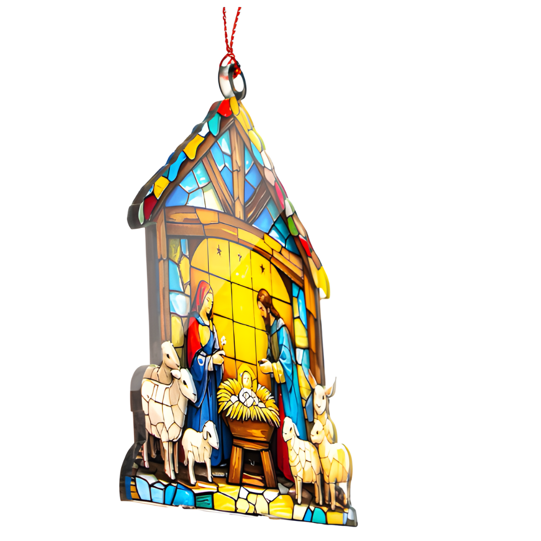 Stained Glass Nativity Suncatcher Ornament