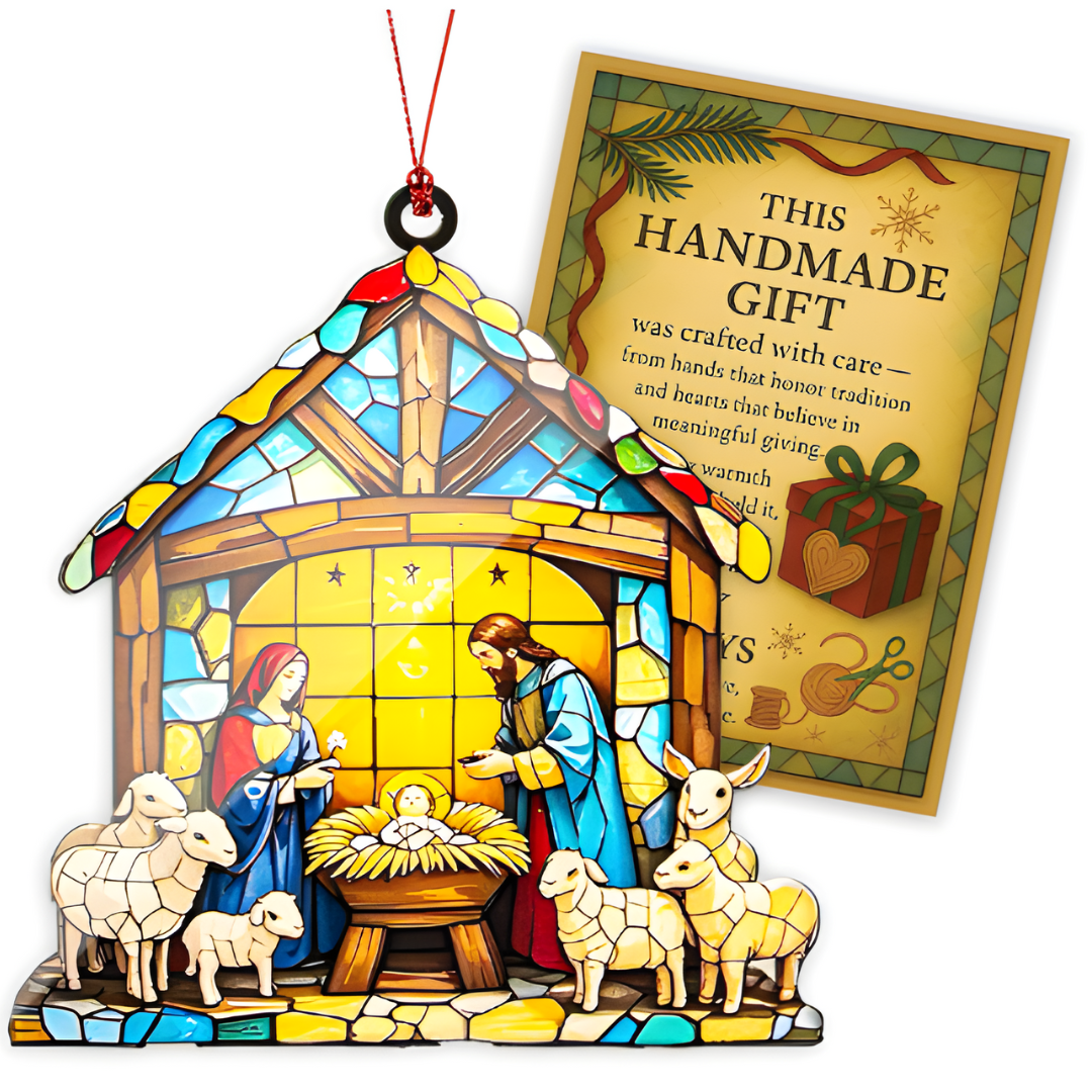 Stained Glass Nativity Suncatcher Ornament