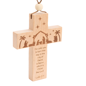 Wooden Nativity Cross Ornament