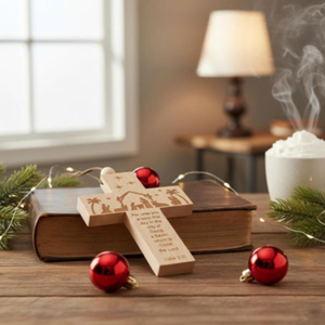 Wooden Nativity Cross Ornament