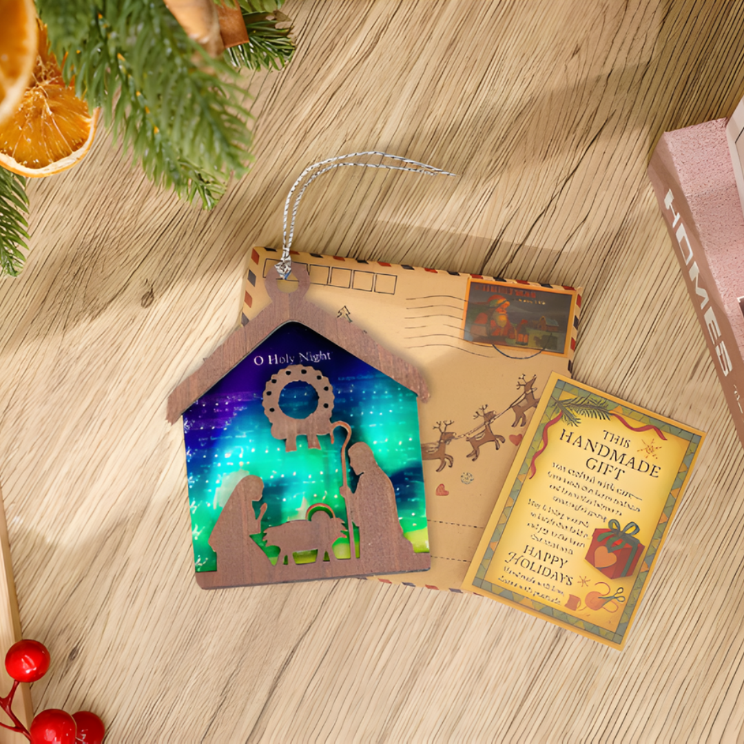 Wood & Acrylic, "O Holy Night" Nativity Ornament