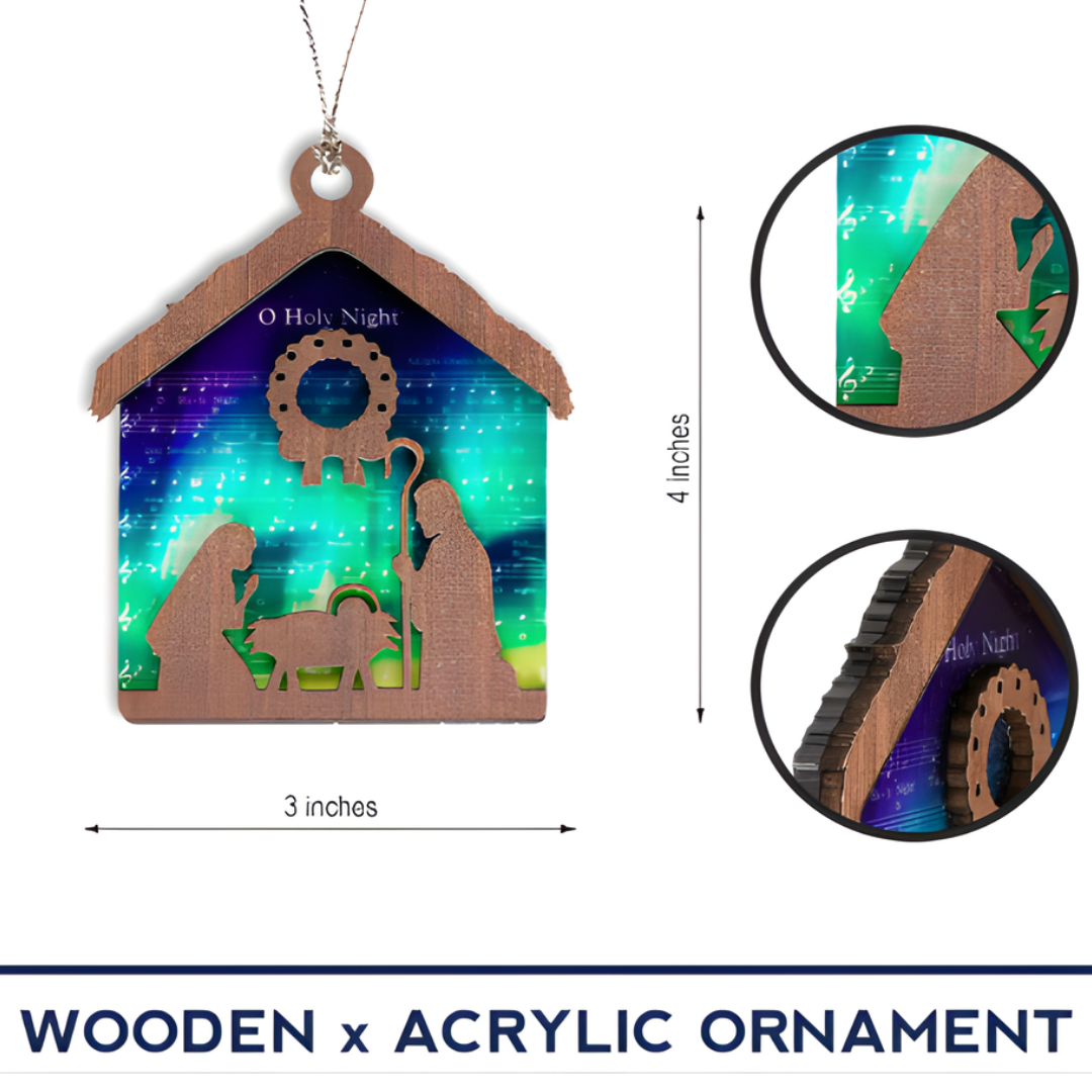 Wood & Acrylic, "O Holy Night" Nativity Ornament