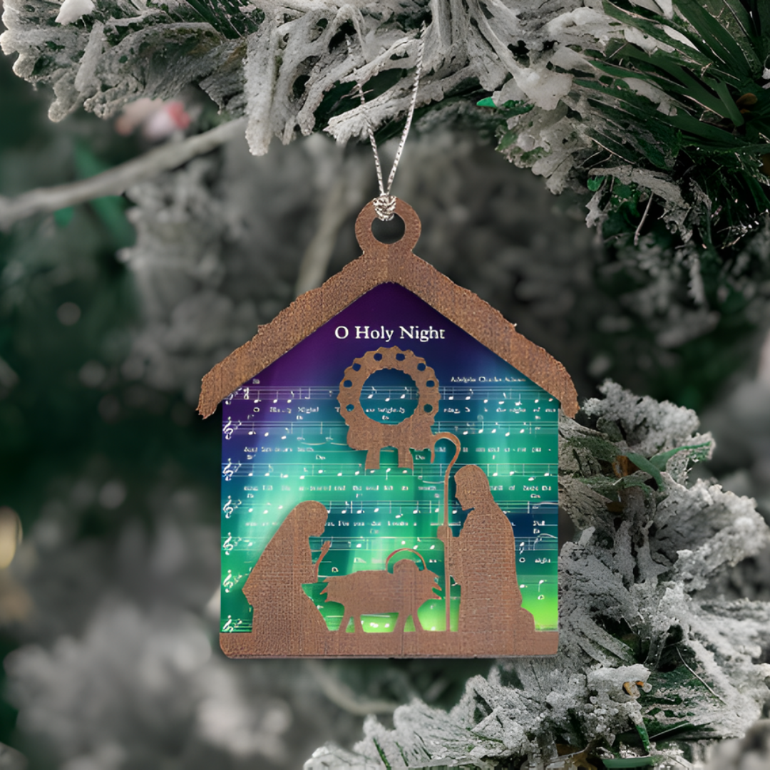 Wood & Acrylic, "O Holy Night" Nativity Ornament