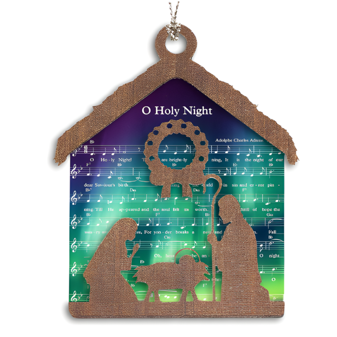 Wood & Acrylic, "O Holy Night" Nativity Ornament