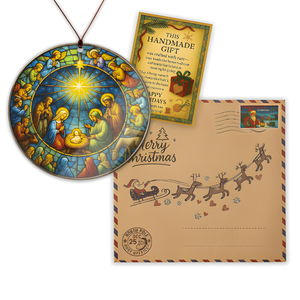 Traditional Nativity Stained Glass Style Ornament