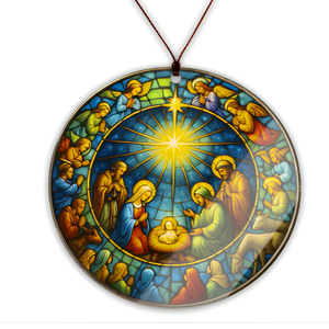 Traditional Nativity Stained Glass Style Ornament