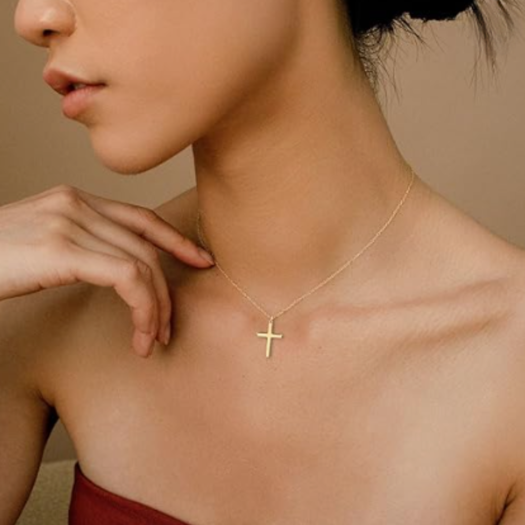 Dainty 14k Gold Cross Necklace, Women