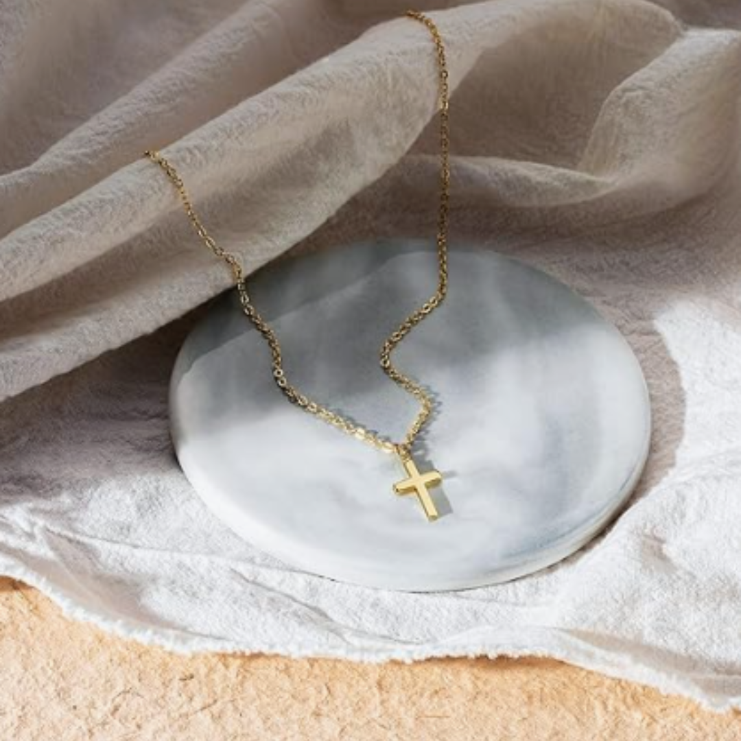Dainty 14k Gold Cross Necklace, Women
