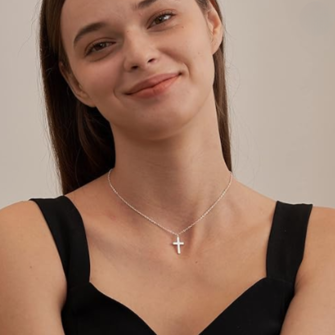 Dainty Silver Cross Necklace, Women