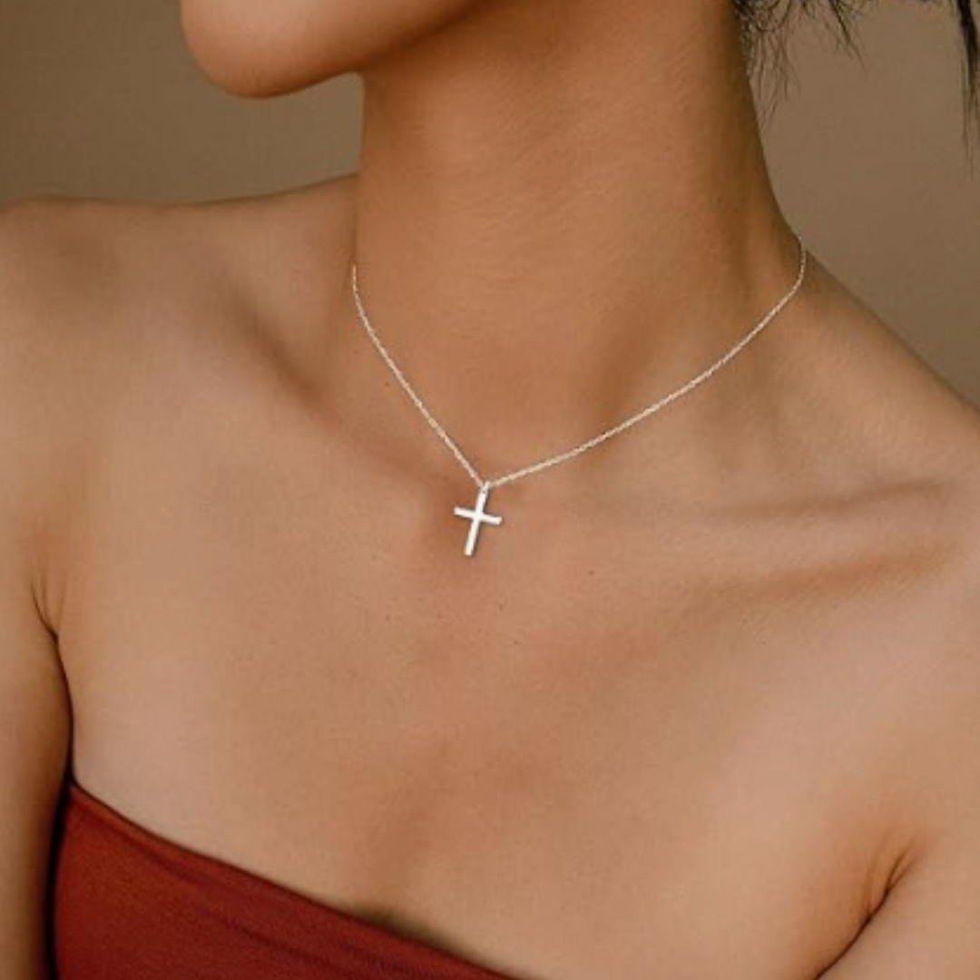 Dainty Silver Cross Necklace, Women