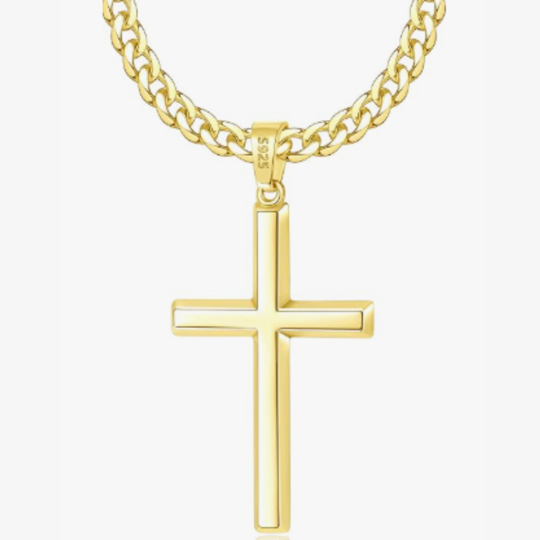 14K Gold Cross Necklace, Men