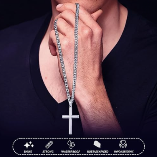 14K Gold Cross Necklace, Men