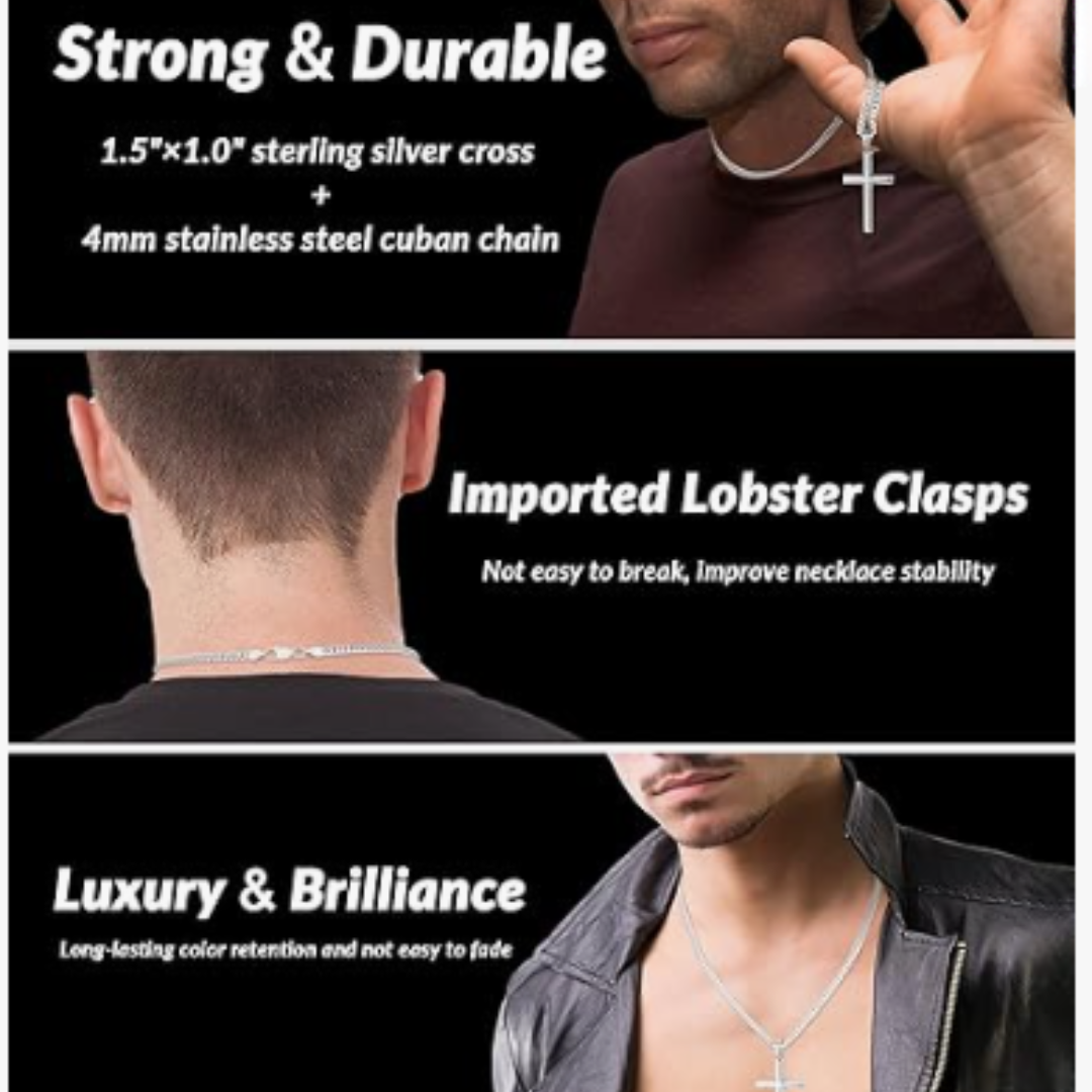 14K Gold Cross Necklace, Men