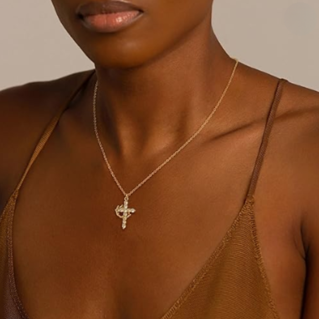 Cubic Zirconia Cross Necklace, 18K Gold, Women