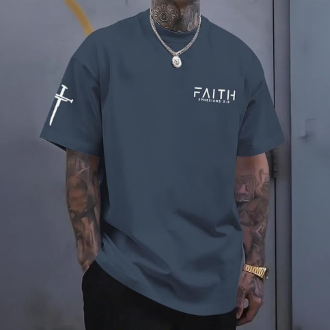 Men Faith Graphic Tee w/ Cross Sleeve