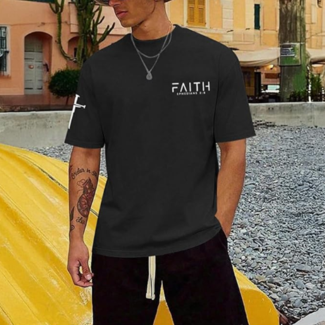Men Faith Graphic Tee w/ Cross Sleeve